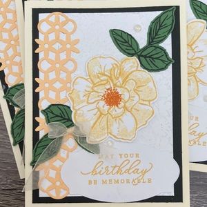 Handmade 5 pack detailed yellow rose birthday note cards blank inside